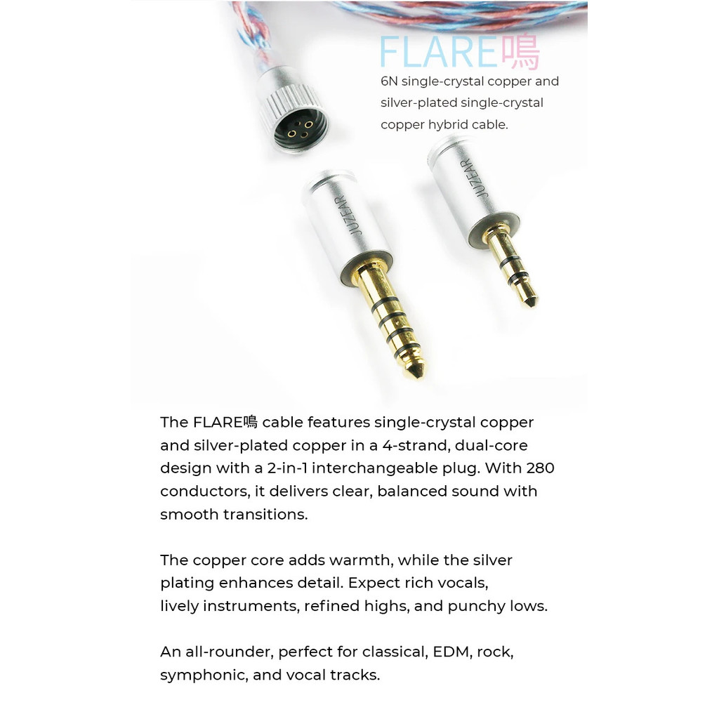 Nâng cấp tai nghe JUZEAR Flare 6N SPOCC + SCCW Hybrid Defiant 3.5mm + 4.4mm Có thể thay thế