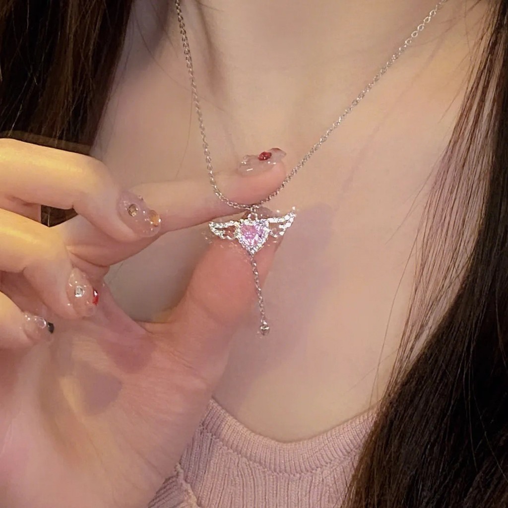 Thời Trang Cánh Cupid Hình Trái Tim Vòng Cổ Nữ Thiên Thần Tình Yêu Mặt Dây Chuyền Zircon Tính Khí Phù Hợp Với Xương Đòn Dây Chuyền