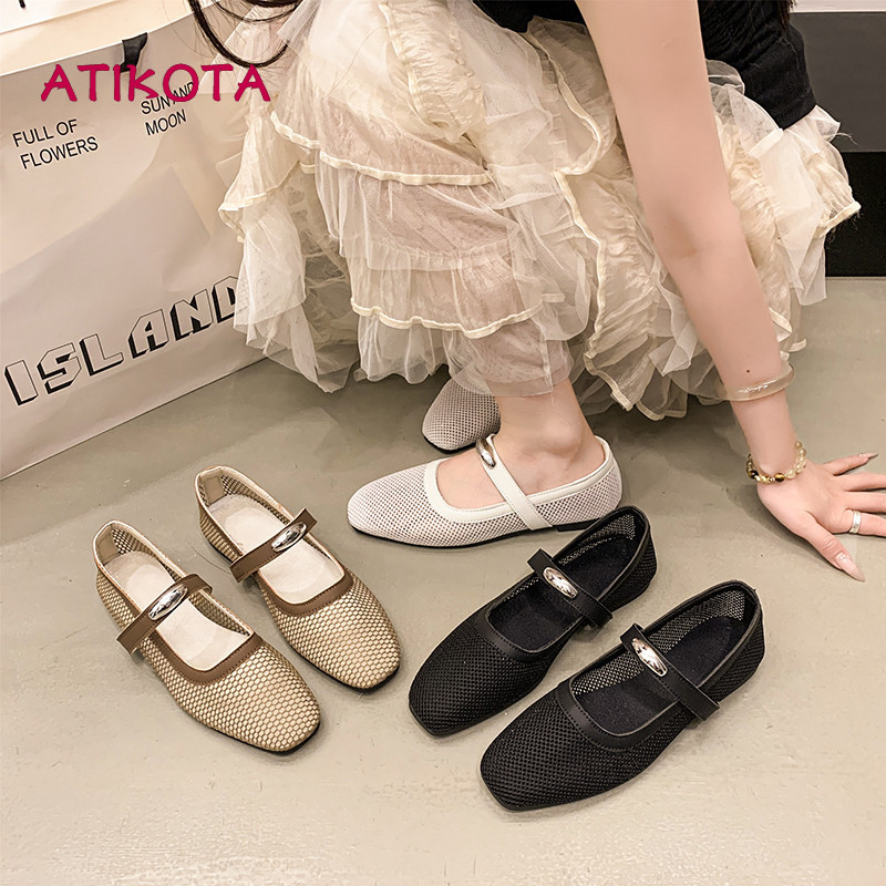 Atikota Thoáng Khí Rỗng Ra Đầu Vuông Slip On Giày Nhẹ Thoải Mái Mary Janes Dành Cho Nữ