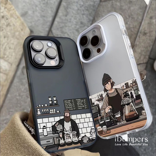 ibumpers Ốp Điện Thoại iPhone Hàn Quốc Đơn Giản Cà Phê Cặp Đôi Họa Tiết Ốp Lưng Trong Suốt Nhám Mờ Chống Bẩn Chống Sốc Cho IPhone 16 15 14 12 13 11 Pro Max IP 7 8 Plus X XS XR