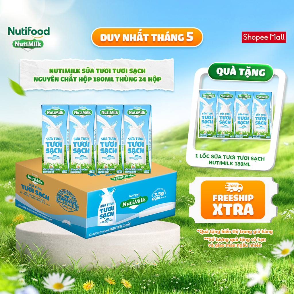 Ảnh NutiMilk Sữa Tươi Tươi Sạch Hộp 180ml Thùng 24 Hộp (180ml x 24 hộp) 2