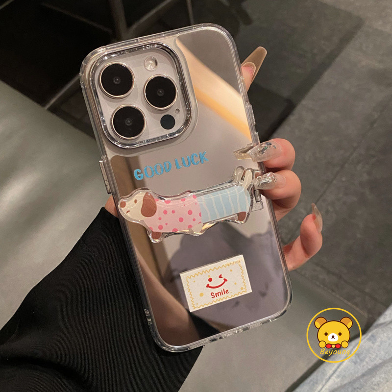 Dachshund Giá Đỡ Gương Cho iPhone 16E 16 Pro Max 15 14 Plus 13 12 Mini 11 Pro Max X XR XS Max 8 7 6 6s Plus SE2 SE3 Vỏ Điện Thoại Hoạt Hình Hình Hình Chó Dễ Thương Ốp Lưng Mềm
