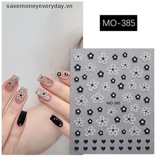 [savemoneyeveryday] Miếng dán móng tay 3D Blossom Cánh hoa màu đen trắng Đề can nghệ thuật móng tay Thiết kế đám cưới thanh lịch Hoa xuân Trang trí thanh trượt làm móng tay [vn]