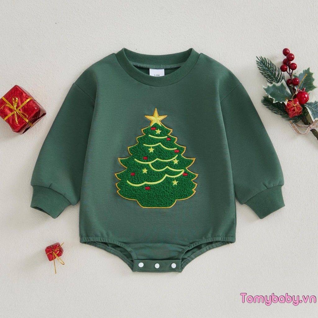 Áo liền quần Giáng sinh cho bé Bộ áo liền quần dài tay cổ tròn Gingerbread Man / Tree