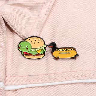 Hoạt Hình Dễ Thương Dachshund Hot Dog Rùa Hamburger Trâm Men Huy Hiệu Ba Lô Phụ Kiện Quà Tặng Thích Hợp Cho Bạn Bè