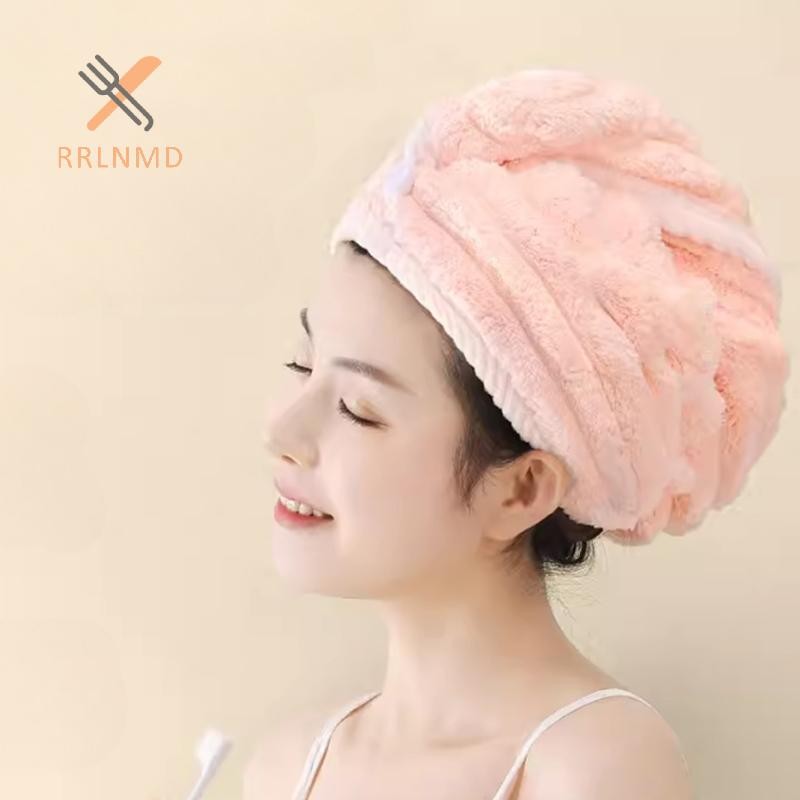 Rrlnmd Mũ khô tóc họa tiết gợn sóng dành cho nữ Mũ khô tóc thấm nước dày dành cho nữ Mũ tắm dễ thương Khăn lau tóc khô MỚI