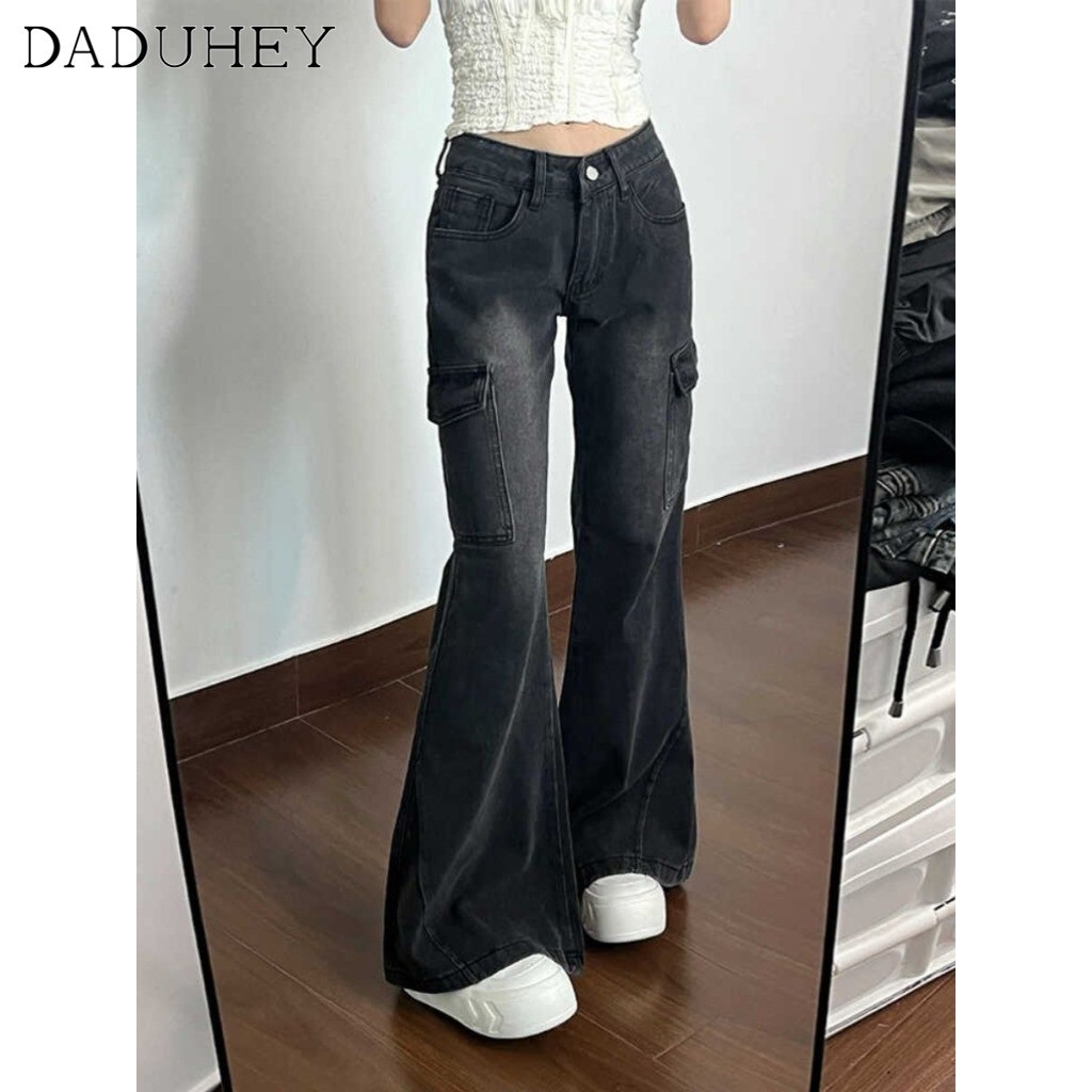 Ảnh DaDuHey New American Ins High Street Retro Micro Flared Jeans Niche High Waist Wide Leg Pants Large Size Trousers 4