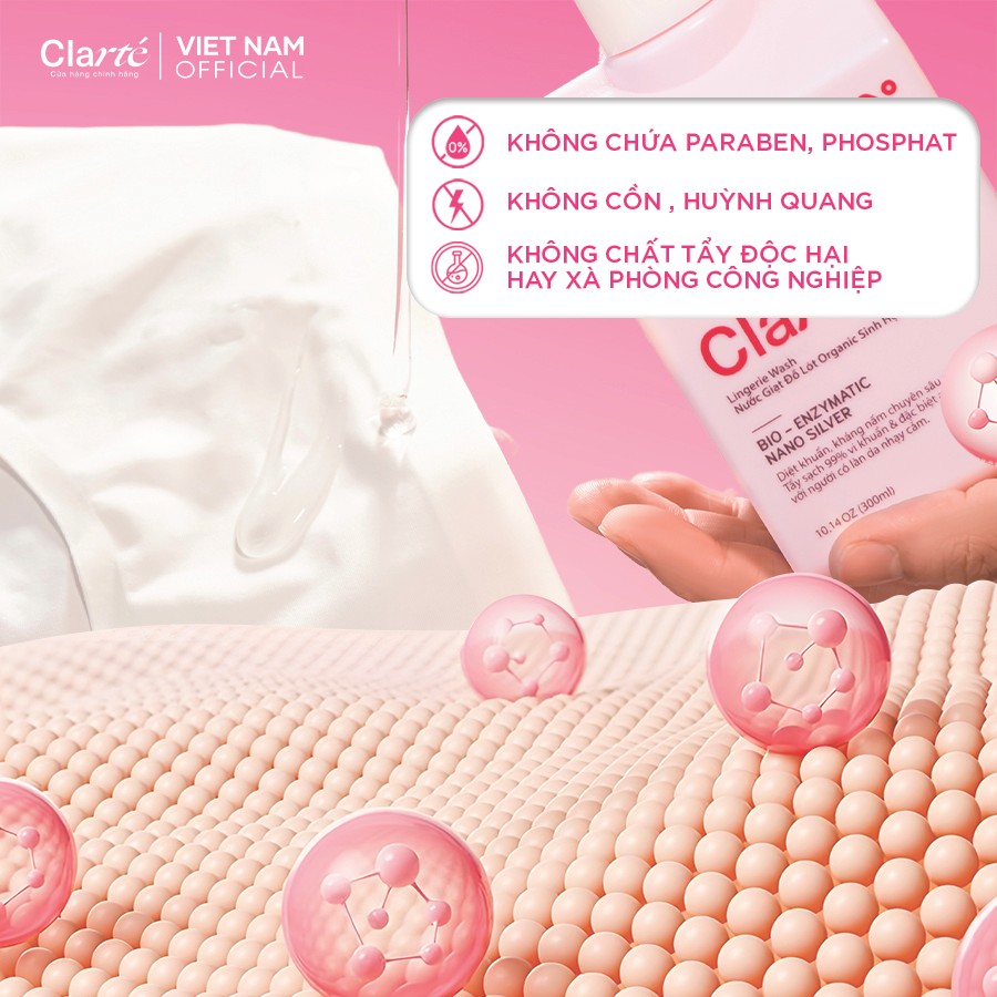 Nước Giặt Đồ Lót Clarté Lingerie Wash 300ml Giúp Khử Mùi, Kháng Khuẩn, An Toàn Cho Da Nhạy Cảm