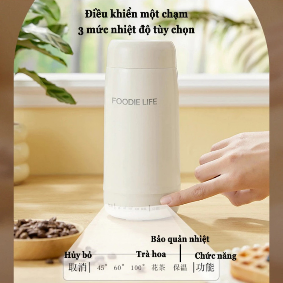 Bình đun nước siêu tốc mini du lịch 450ml giữ ấm đun sôi, pha sữa pha trà 4 mức nhiệt tùy chỉnh