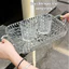 Khay trà 2 lớp vân kim cương trong suốt nhựa Acrylic, Khay úp ly cốc tay cầm ngọc trai sang trọng