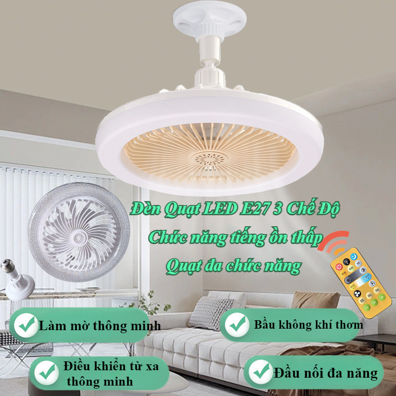 Quạt Trần Đèn，Đèn Quạt LED E27 3 Chế Độ  Đèn 3 Màu Điề，Khiển Từ Xa 2 Trong 1 ，Chức năng tiếng ồn thấp，Quạt đa chức năng