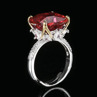 Châu Âu Mỹ ins Phong Cách Mới Đáy Đồng Mạ Vàng Mô Phỏng Nhẫn Corundum Đỏ Nữ 14 * 14