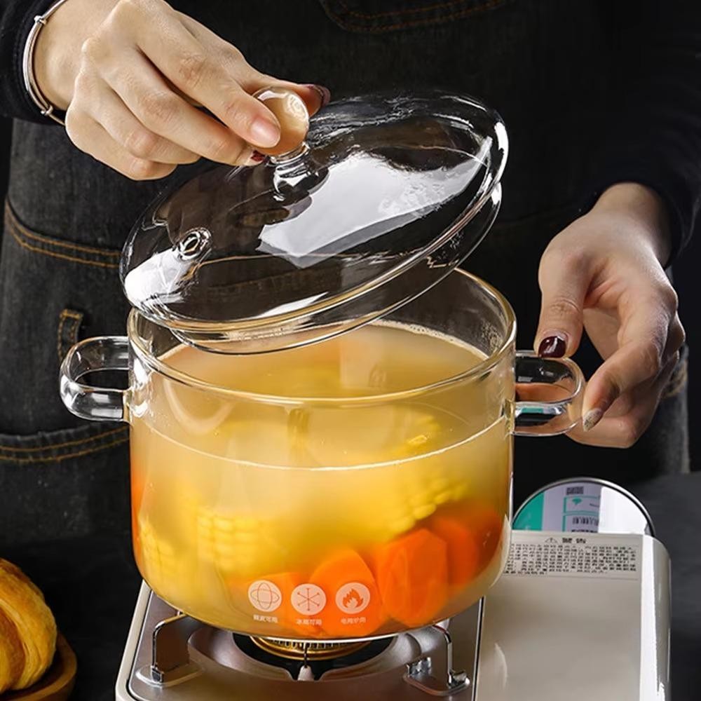 Nồi thủy tinh HOBBYIN, có nắp Chậu súp thủy tinh Borosilicate cao, Chịu nhiệt đa năng 1350 / 1900ml có tay cầm Nồi nấu cảm ứng Gas