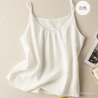 2025 Mùa hè mới áo camisole cotton lanh pha trộn màu sắc đồng nhất, kiểu dáng retro nghệ thuật, nhẹ, vừa vặn, tôn dáng
