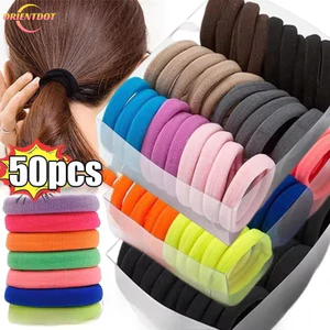 50 / 200 Chiếc Nữ Bé Gái Dây Buộc Tóc Hàng Ngày - Đơn Giản Nhiều Màu Đuôi Ngựa Co Giãn Băng Đô Phụ Kiện Tóc
