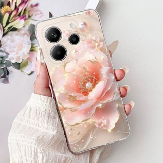 Dành Cho Xiaomi Redmi Note 14 4G Global Case Hoa Đẹp Bướm Hoa Hồng Mềm Trong Suốt TPU Vỏ Điện Thoại Cho Redmi Note 14 5G Ốp Lưng