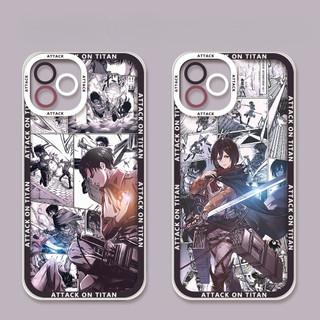 Ốp điện thoại Anime Attack on Titan cho iPhone16 / 15 / 14 / 13 / 12 / 11 / 16E / pro Max / X / 7 / 8 Vỏ mềm trong suốt di động khung màu ống kính trọn gói Vỏ bảo vệ chống sốc chống rơi