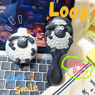 💦Lược massage đệm hoạt hình Shaun the Sheep, lược gương gập, lược tóc di động có túi khí đặc biệt cho sinh viên