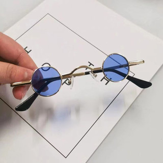 Kính Mát Tròn Nhỏ Retro Slender Khung Kim Loại Khung Tròn Kính Mát Màu Phổ Biến Để Đi Bộ Mua Sắm Du Lịch