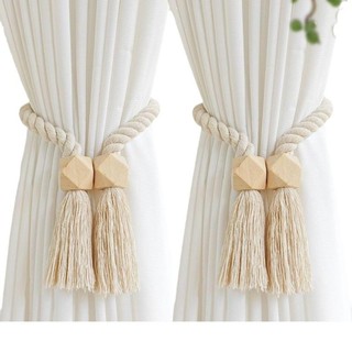 Dây buộc rèm ROLY, Dây buộc dây đàn hồi bằng gỗ nguyên khối, Chất lượng cao với nút thắt từ tính phong cách Boho Khóa rèm cửa sổ dệt tay Trang trí nhà cửa