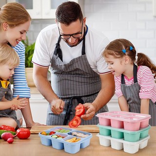 Hộp đựng đồ ăn nhẹ Bento ống hút lúa mì Caperci dành cho người lớn và trẻ em Hộp đựng thực phẩm có thể ăn trưa dành cho người lớn có thể tái sử dụng với 5 ngăn đựng đồ ăn nhẹ và bữa ăn không chứa BPA 4 Gói