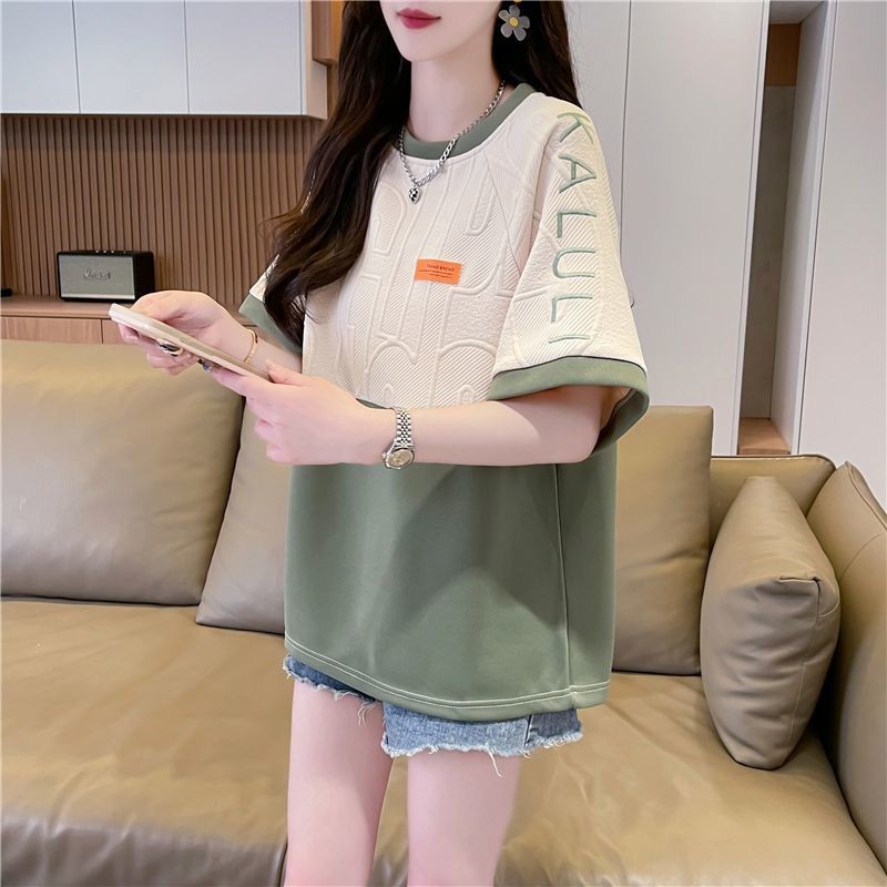 [Nhìn dáng rộng hơn] Áo thun ngắn tay cỡ lớn dành cho nữ mùa hè 2025 Phiên bản Hàn Quốc Thiết kế dáng rộng Niche Màu nửa tay-