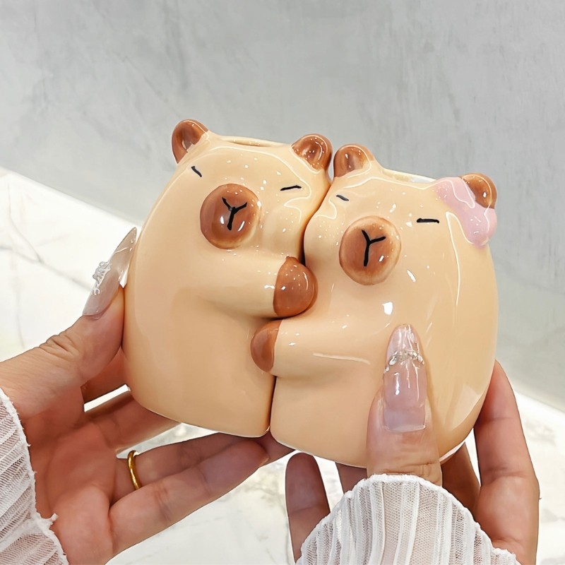 Inste Hai Gốm Capybaras Bàn Chải Đánh Răng Bàn Văn Phòng Bộ Sắp Xếp Bút Chì