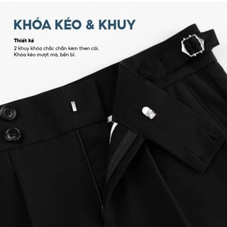 Quần âu nam cạp cao Sidetab 2 khuy baggy suông đen, quần âu nam hàn quốc lưng cao công sở 6504