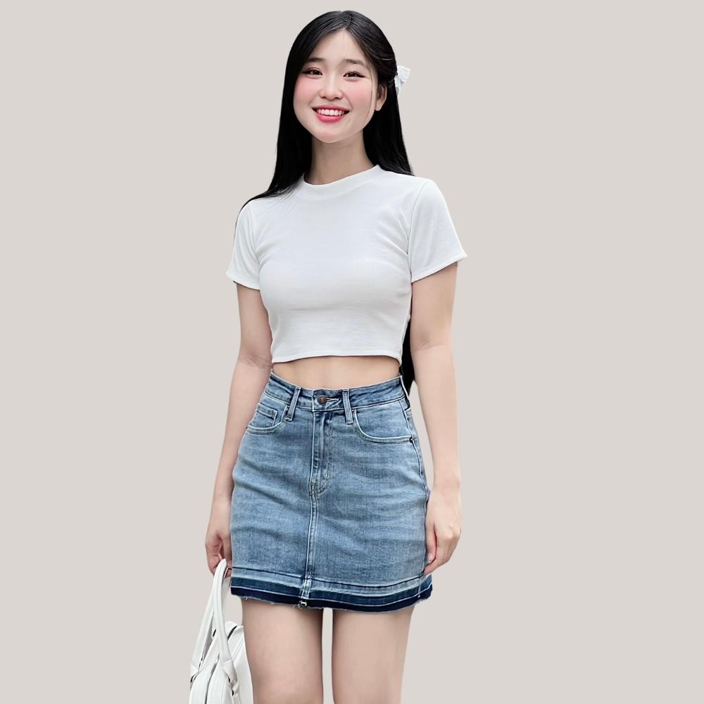 Ảnh TTTHAO - Chân váy jeans VNXK chất vải cotton co giãn cao cấp J4 - Cam kết không ưng trả hàng hoàn tiền 1
