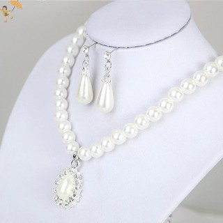 [Gou] Ngọc Trai Thanh Lịch Pha Lê Thả Bông Tai Dây Chuyền Vòng Cổ Tiệc Cưới Bộ Trang Sức VN