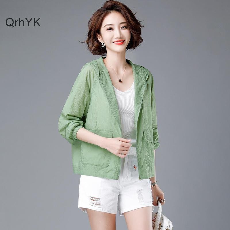 Nhà máy thời trang Áo khoác chống nắng nữ dài tay có mũ trùm đầu phù hợp Áo khoác mỏng thoáng khí QrhYK