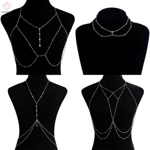Vòng cổ dây chuỗi cơ thể chéo nữ, áo ngực cưới, trang sức gợi cảm dự tiệc
