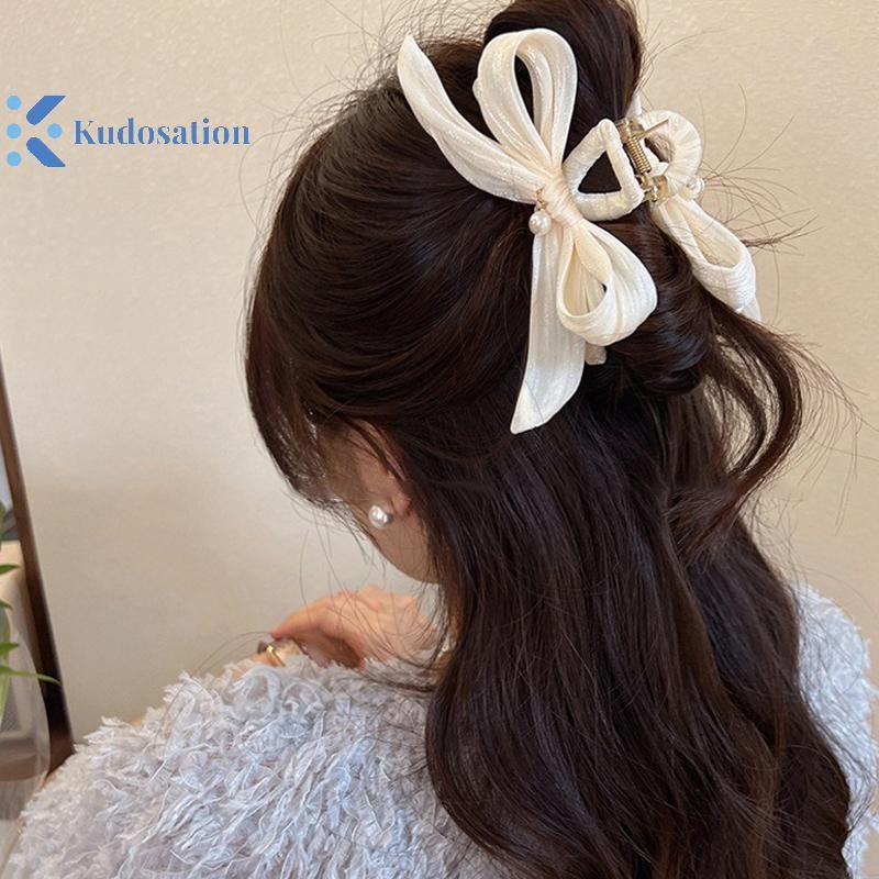 Kudosation Pháp Ngọc Trai Nơ Xếp Ly Kẹp Tóc Nữ Hàn Quốc Thanh Lịch Kẹp Phụ Kiện Tóc