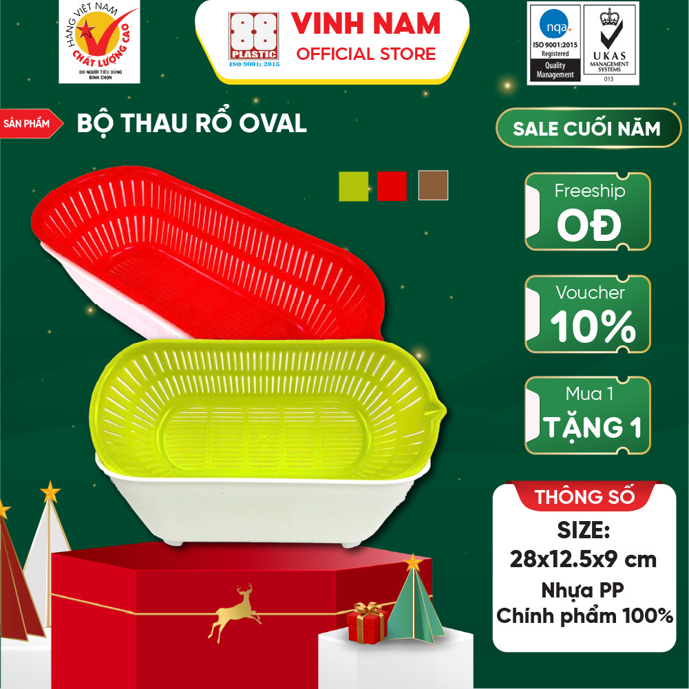 Bộ Thau Rổ Oval Vinh Nam Plastic Nhiều Màu Dùng Đựng Rau Củ Quả Thực Phẩm Size 28x12.5x9cm