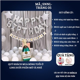 Set trang trí sinh nhật người lớn kiểu hàng quốc màu trắng đen SNNL-TRẮNG 05, Bóng bay trang trí sinh nhật cho bé