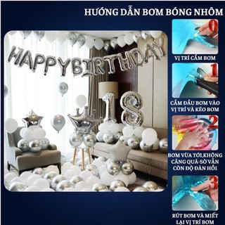 Set trang trí sinh nhật người lớn kiểu hàng quốc màu trắng đen SNNL-TRẮNG 07,Bóng bay trang trí sinh nhật cho bé