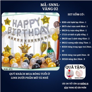 Set trang trí sinh nhật người lớn kiểu hàng quốc màu trắng đen SNNL-VÀNG 02,Bóng bay trang trí sinh nhật cho bé trai bé