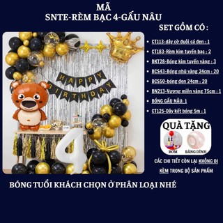 Set Bóng Trang Trí Sinh Nhật Tuổi Meo,tuổi Mão, thôi nôi, 12 con giáp cho bé gái - bé trai SNTE-RÈM BẠC 4-GẤU NÂU Cao su