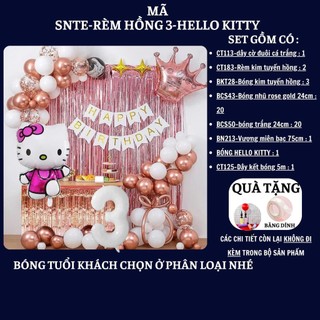 Set Bóng Trang Trí Sinh Nhật Tuổi Meo,tuổi Mão, thôi nôi, 12 con giáp cho bé gái - bé trai SNTE-RÈM HỒNG 3-HELLO KITTY