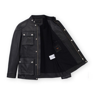 Áo da cừu nam FTT Leather Racer Jacket 4 túi hộp có đai rời dáng dài AD317C40