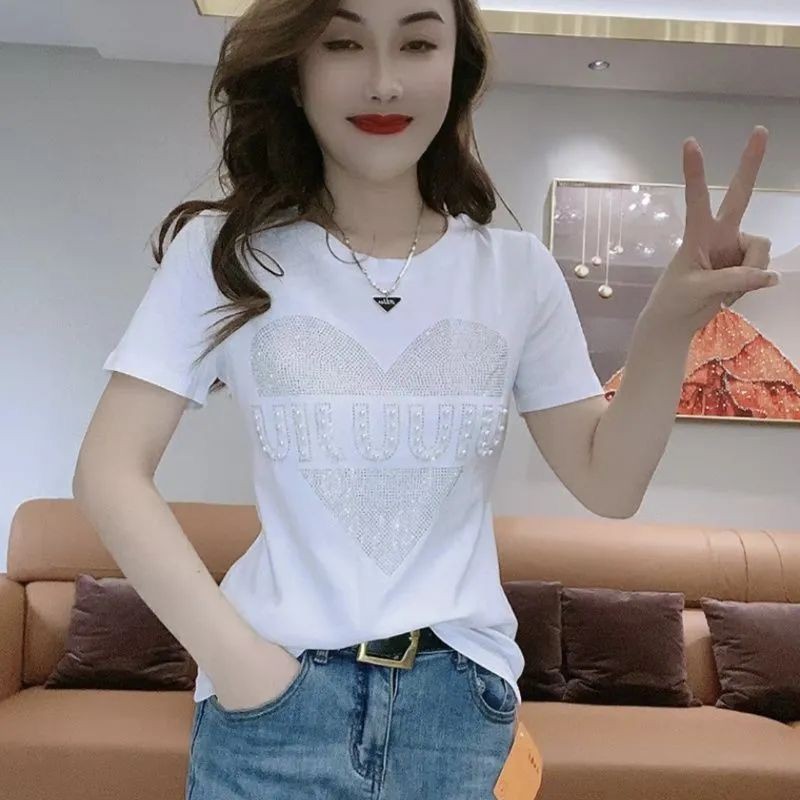 Áo thun cỡ lớn dành cho nữ mùa hè 2025 thời trang mới áo thun giảm béo thông thường dành cho nữ