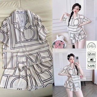 Đồ Bộ Pijama Nữ Cộc Tay MiLi – Áo Tay Ngắn Nút Bọc, Quần Đùi Có Túi – Lụa Latin Cao Cấp Sang Trọng