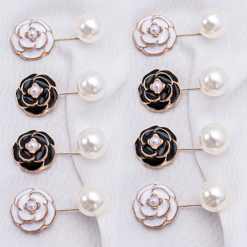 [YUNYUAN] Cổ Ngọc Trai Camellia Chống Phơi Sáng Hiện Vật Tinh Tế Cài Nút Áo Sơ Mi Quần Áo Cố Định Phụ Kiện Pin Cho Nữ