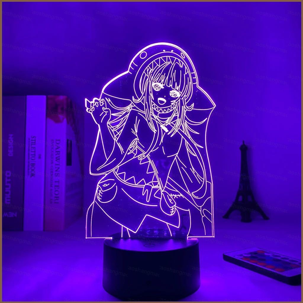 HK1 Hololive Gawr Gura 3D Đèn Ngủ Để Bàn Đèn LED Chiếu Sáng Anime 7 Màu Acrylic USB Remote Trang Trí Nhà Quà Tặng KH1