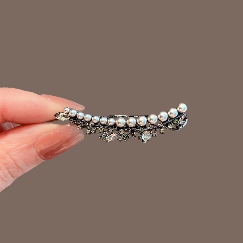 MAUROPOLI [Sẵn sàng] Kẹp ếch vương miện nhỏ ngọc trai sang trọng nhẹ nhàng bằng kim cương giả sáng bóng Phong cách cổ tích Kẹp bên công chúa cao cấp Kẹp phẳng thời trang
