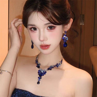 1 bộ dây chuyền, bông tai sang trọng Châu Âu Mỹ, phụ kiện váy cưới thời trang