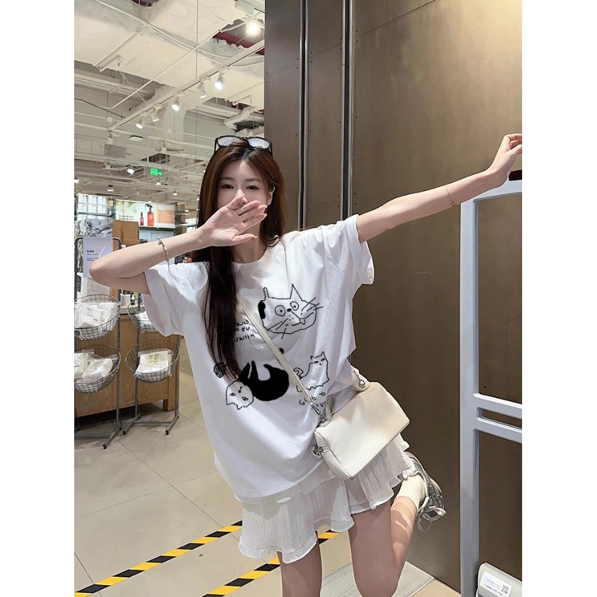 SUXI Áo thun ngắn tay in hình dễ thương mùa hè mới dành cho nữ 250508