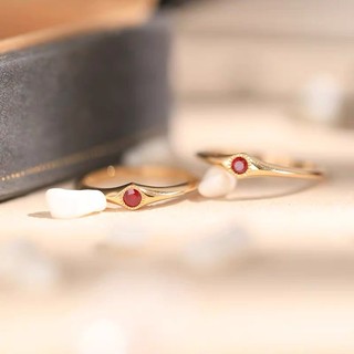 Nhẫn S925 giả đá quý nữ, thiết kế retro cổ điển, có thể điều chỉnh, đá garnet/ruby, phong cách hàng ngày