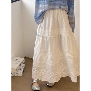 Phong Cách Hàn Quốc Nữ Ren Móc Thêu Co Giãn Eo Xếp Ly Váy Dài Midi Đầm