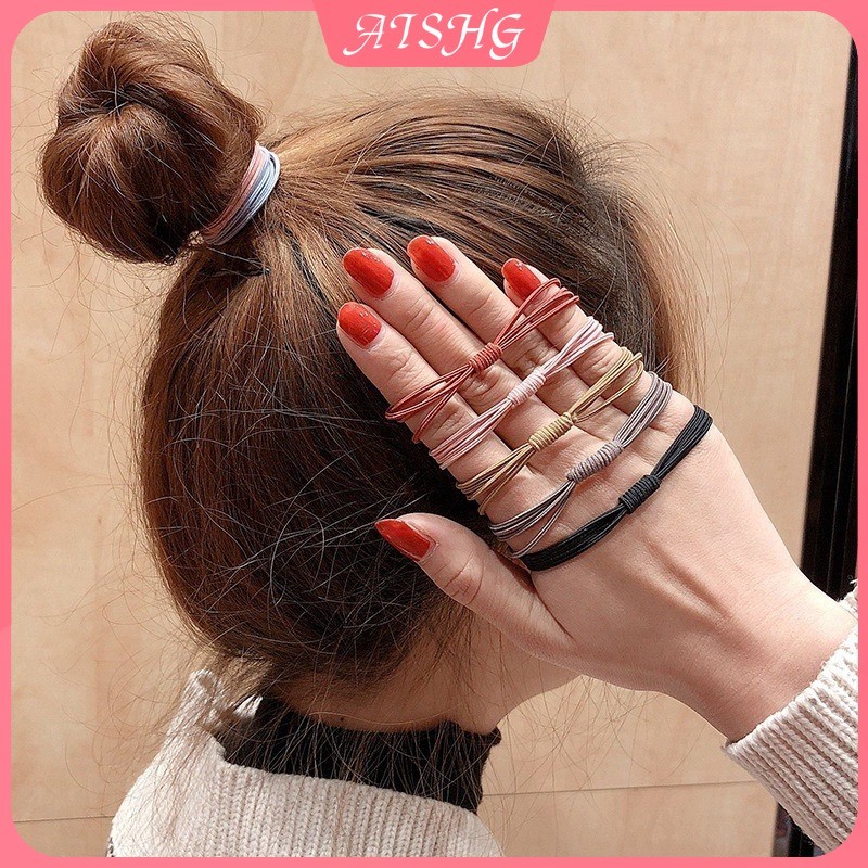 AISHG Hàn Quốc Cơ Bản Màu Trơn Mỏng Dây Buộc Tóc Nữ Đuôi Ngựa Cao Cấp Tóc Thời Trang Phụ Kiện Tóc